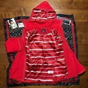 Dennis Basso Object Dyed Oversized Red Jacket w/ Red and White Pinstripe Lining